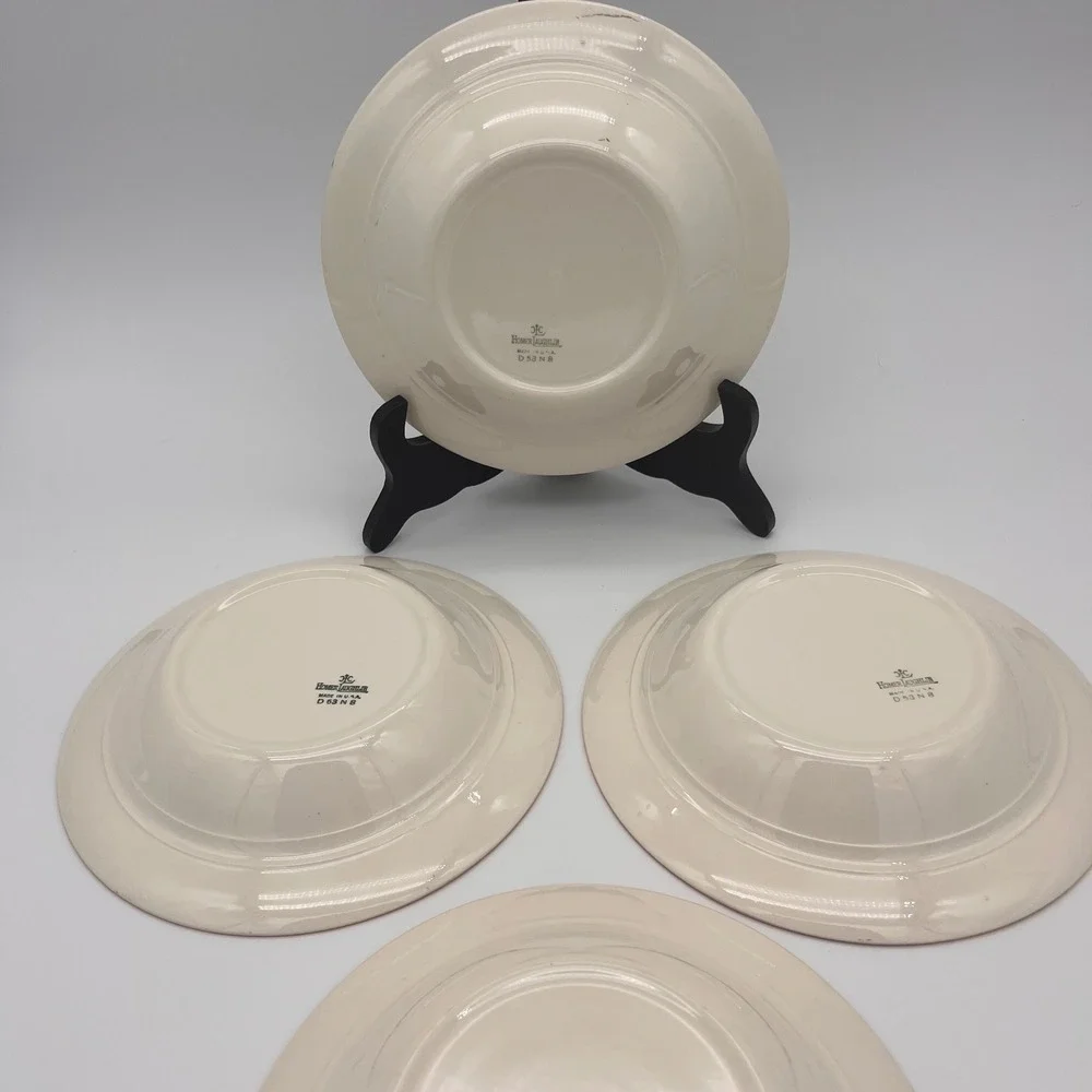 Homer Laughlin Lady Stratford Soup Bowl Set 4 Maroon Red Gold Rose Vintage